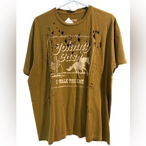 Johnny Cash Mustard Yellow Distressed Graphic T Shirt- Size Large